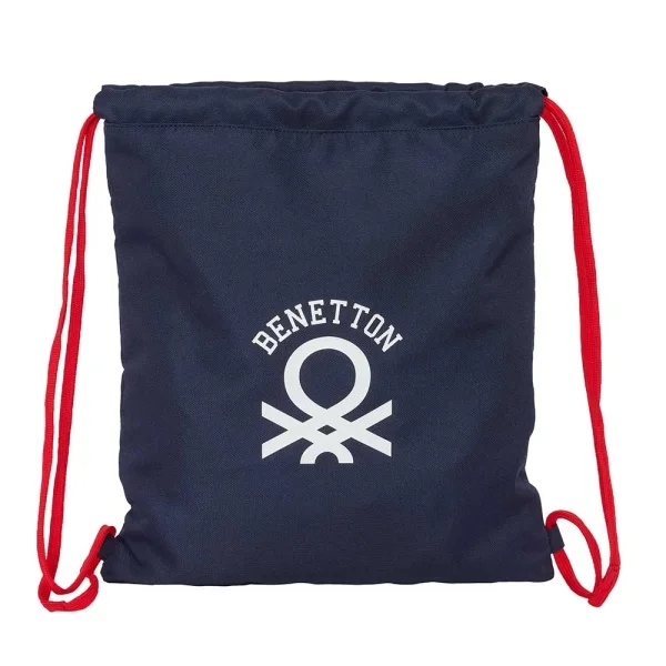 Safta Benetton Together Saco Plano - Bolsillo con Cremallera - Cierre con Cordones - 5L - Compacto y Ligero - 350x10x400mm - Color Azul Marino