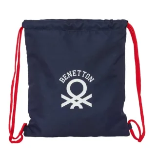 Safta Benetton Together Saco Plano - Bolsillo con Cremallera - Cierre con Cordones - 5L - Compacto y Ligero - 350x10x400mm - Color Azul Marino