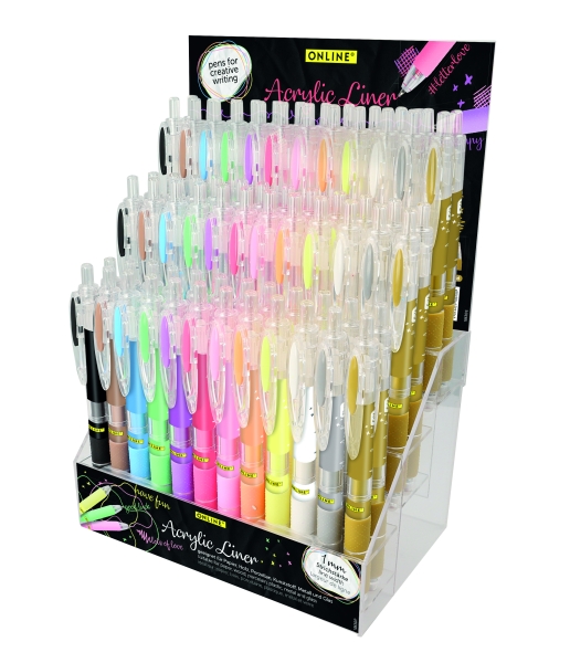 Online Expositor con 72 Boligrafos Retractiles - Tinta Acrilica - Punta Fina de 1mm - Colores Surtidos