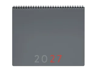 Finocam Planificador de Sobremesa Internacional - Anual 2027 - Mes Vista - 250x200mm - Espiral Doble - Tapa de Polipropileno - Esquinas Microperforadas - Papel de 190g/m2 - Color Gris
