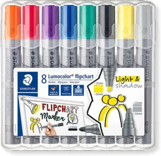 Staedtler Lumocolor Flipchart 356 Pack de 8 Marcadores Permanentes - Tinta Base de Agua - Colores Surtidos
