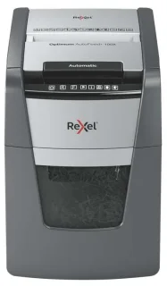Rexel Optimum AutoFeed 100X Destructora Automatica de Corte en Particulas P-4 - Alimentacion Automatica 100 Hojas y Manual 8 Hojas - Capacidad de la Papelera 34L - Color Gris/Plata