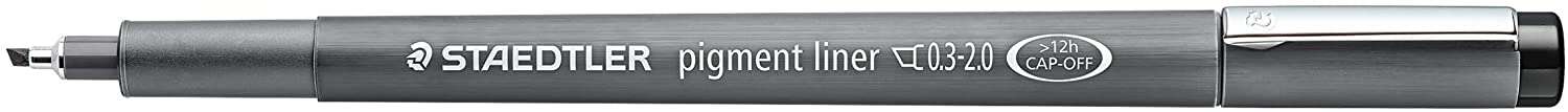 Staedtler Pigment Liner 308 Rotulador Calibrado - Trazo 0.3 - 2mm - Secado Rapido - Color Negro · Pack de 10 uds.