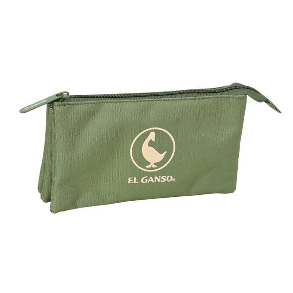 Safta el Ganso Basics Portatodo - 3 Compartimentos con Cremallera - Bolsillo Interior Central - 22x12x3cm - Color Verde