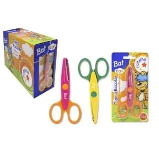 Bismark Kids Bat Formas Tijera Escolar - Hojas con Forma para Diferenrtes Tipos de Corte - Mangos en Plastico - Punta Roma - 2 Diseños Surtidos · Pack de 20 uds.