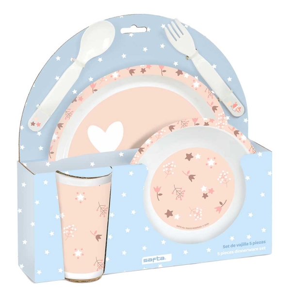 Safta Flores Set de Menaje Infantil - PVC sin BPA - 260x90x260mm - Color Rosa Pastel