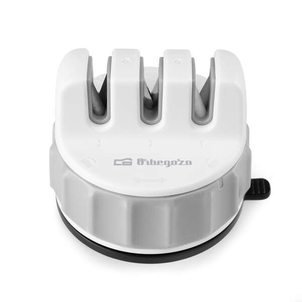 Orbegozo Afilador de Cuchillos CU 2500 Orbegozo - Practico y Eficiente - 3 Etapas de Afilado - Diamante - Carburo de Tungsteno y Ceramica - Facil de Usar - Base con Ventosa - Compacto y Segu