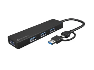Natec Mayfly Hub USB-C - 4 Puertos USB 3.0 - Adaptador USB-C a USB-A - Color Negro