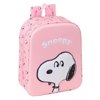 Safta Snoopy Mochila Guarderia 3D de 6L - Asa de Mano Superior - Asas Regulables y Acolchadas - Cierre de Cremallera - 22x27x10cm - Color Rosa Pastel