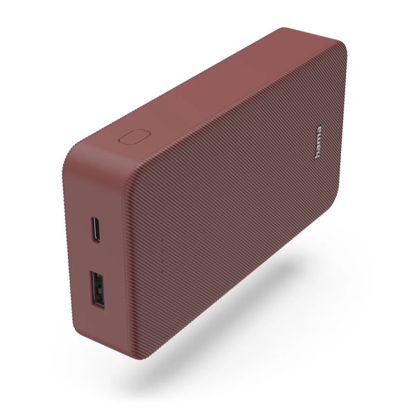Hama Colour 20 Bateria Externa Powerbank 20000mAh - Polimero de Litio - USB-C - USB-A - Carga Rapida - Indicador LED de Carga - 2 Conexiones de Salida - 26.4x130x70mm - Color Rojo