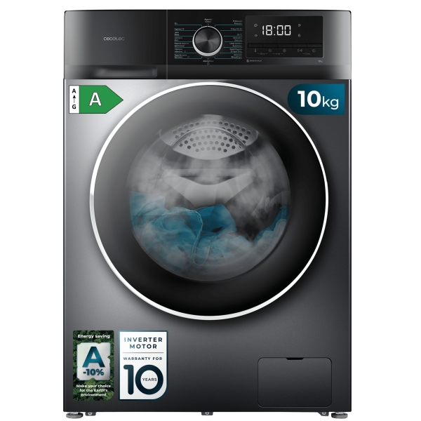 Cecotec Bolero DressCode 10500 Inverter Steel A Lavadora de Carga Frontal - 10kg - centrifugado 1400rpm - Seguro Infantil - Display LED - Motor Inverter - Inicio Programable - Color Gris Osc