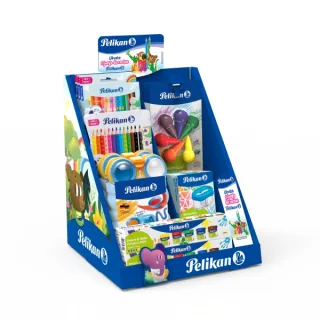 Pelikan Hobbies Expositor con 14 Productos para Manualidades - Rotuladores Jumbo - Lapices de Colores Jumbo - Acuarelas - Recipientes de Agua - Ceras Raton - Pintura de Dedos - Colores Surti