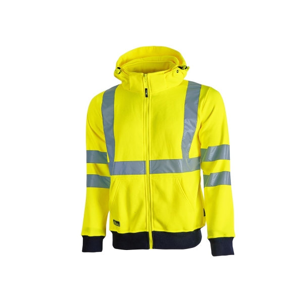 Upower Melody Sudadera Deportiva con Rayas Reflectantes - Talla 2XL - Cremallera Central, Cuello Alto, Capuchon Desmontable, Proteccion DPI2, Bolsillos Inferiores - Color Amarillo Fluorescen