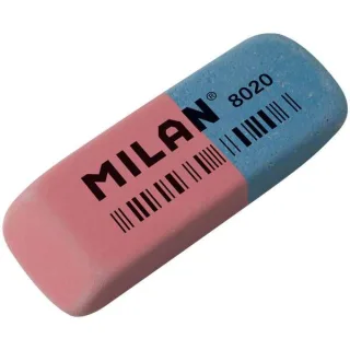 Milan 8020 Goma de Borrar Biselada - Doble Uso - Flexible - Miga de Pan - Caucho - Color Rosa/Azul · Pack de 20 uds.