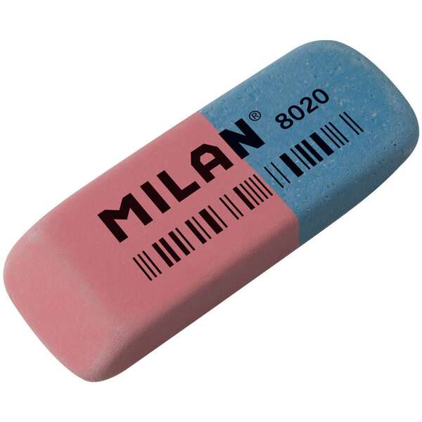 Milan 8020 Goma de Borrar Biselada - Doble Uso - Flexible - Miga de Pan - Caucho - Color Rosa/Azul · Pack de 20 uds.