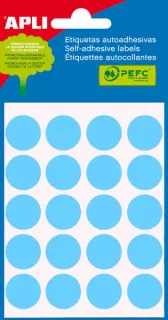 Apli Minibolsa de 100 Etiquetas Redondas Ø 19mm - 5 Hojas por 20 Etiquetas - Adhesivo Permanente - Aptas para Escritura con Lapiz, Boligrafo y Rotulador - Color Azul