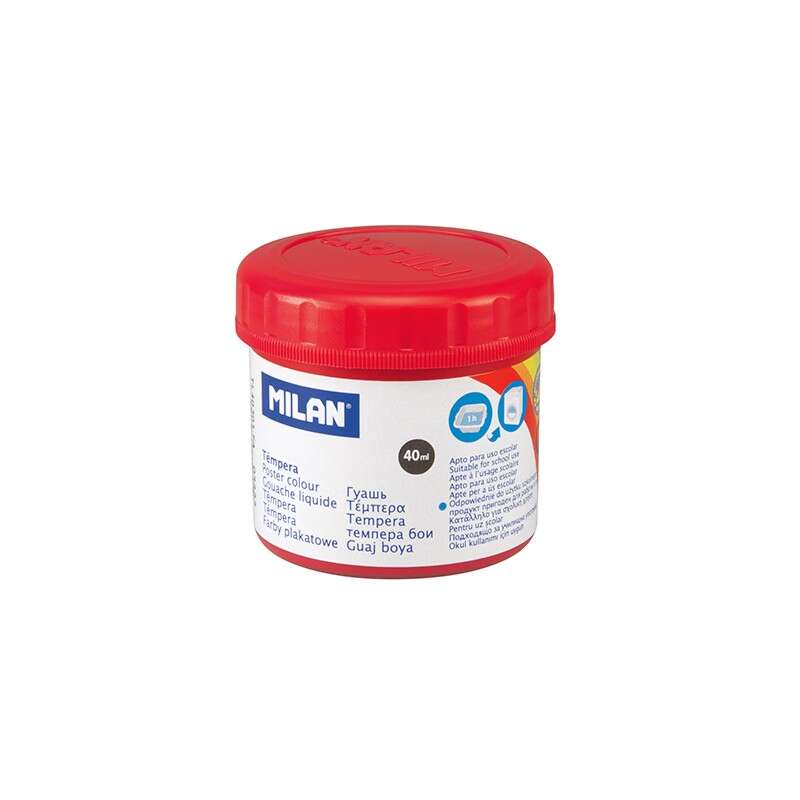 Milan Bote de Tempera 40ml - Secado Rapido - Mezclable - Color Rojo Bermellon · Pack de 6 uds.
