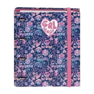 Dohe Girl Power Carpeta con 4 Anillas de 35mm - 100 Hojas Offset de 90g - 5x5mm - 4 Separadores - Sobre Multitaladro - Cubierta de Carton Plastificado - 28x32x4cm - Multicolor