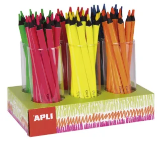 Apli Jumbo Fluor Expositor de 108 Lapices Triangulares de Colores Fluorescentes - 5mm de Grosor - Colores Fluorescentes Surtidos