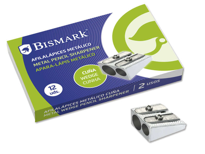 Bismark Afilalapiz Metalico Doble para Lapices Normales o Gruesos - Color Acero · Pack de 12 uds.