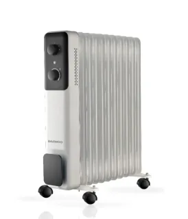 Daewoo DW9507 Radiador de Aceite - Potencia 2500W - 11 Elementos - Termostato Regulable - Ruedas - Asa de Transporte - Funcionamiento Automatico - Color Blanco y Negro