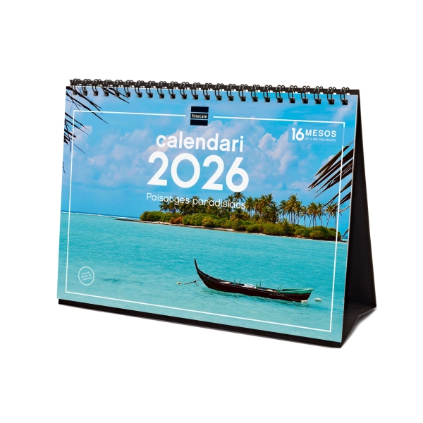 Finocam Calendario de Sobremesa en Catalan - Anual 2026 - Imagenes Variadas - Espacio para Escribir - Tematica de Paisajes
