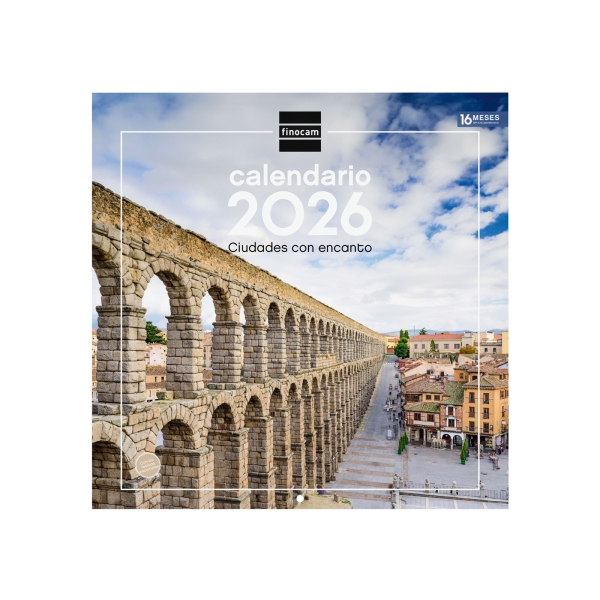 Finocam Calendario de Pared - Anual 2026 - Imagenes Variadas - 300x300mm - Espacio para Escribir - Tematica de Ciudades y Pueblos