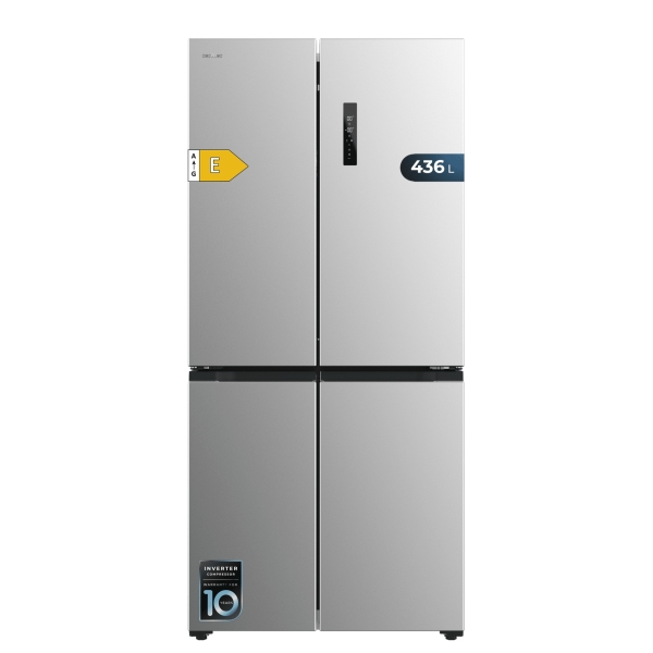 Cecotec Bolero CoolMarket 4D 436 Inox E Frigorifico Americano 4 Puertas - 436L - Compresor Inverter - Modo Vacaciones - Congelacion Ultrarapida - Frio Envolvente - Clase E - 83.6x63.6x183cm