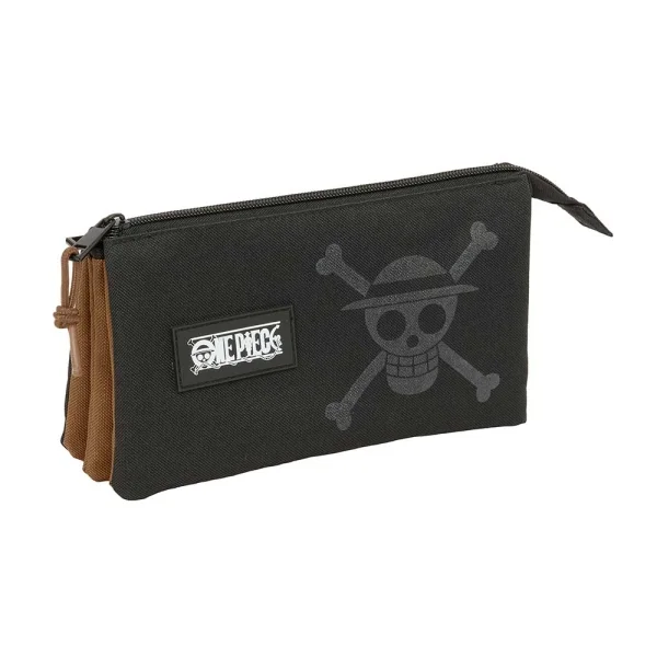 Safta One Piece Portatodo - 3 Compartimentos con Cremalleras - Bolsillo Interior - 0.6L - 220x30x120mm - Color Negro