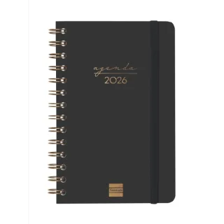 Finocam Alma Agenda en Catalan - Anual 2026 - con Espiral - Formato E5 - 131x19x190mm - Semana Vista Horizontal - Color Negro