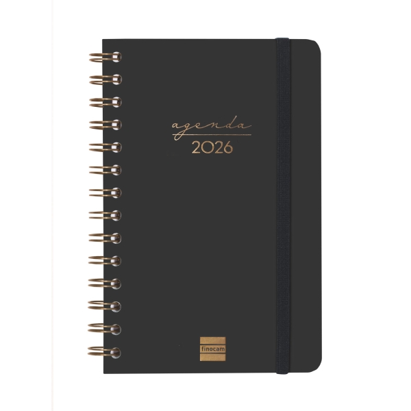 Finocam Alma Agenda en Catalan - Anual 2026 - con Espiral - Formato E5 - 131x19x190mm - Semana Vista Horizontal - Color Negro