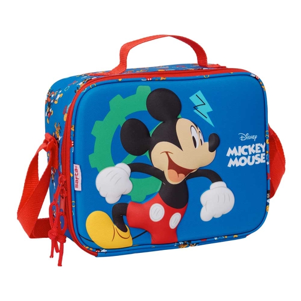Safta Mickey Mouse Bolsa Isotermica Porta Alimentos - Frontal 3D - Cremallera - Bandolera Ajustable - Asa de Mano - 25x19.5x9cm - Color Azul Oscuro