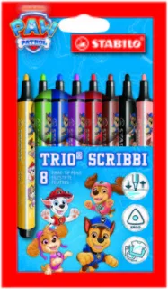 Stabilo Trio Scribbi Patrulla Canina Pack con 8 Rotuladores con Diseños de la Patrulla Canina - Punta de Fibra Amortiguada - Trazo entre 1,5-2mm - Forma Triangular - Tinta Super Lavable - Co