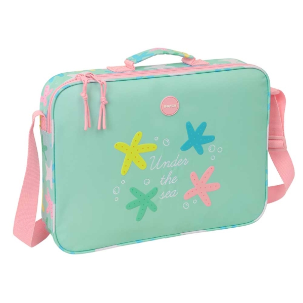 Safta Estrellas Maletin con Cremallera - Bandolera Ajustable - Asa Forrada - Doble Tirador - Fondo Semirigido - 38x28x6cm - Color Verde