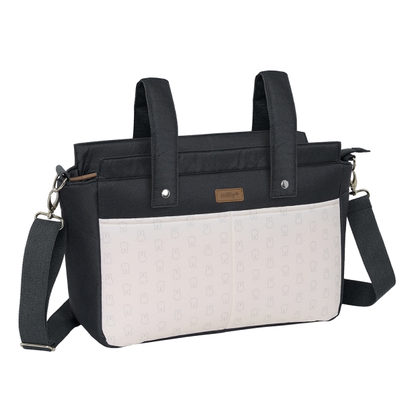 Safta Miffy Mum Moon Bolso de 17.94L - Adaptable a Carrito con Velcros - Multiples Bolsillos - Cremallera - Interior Forrado - Bandolera Ajustable - 460x150x260mm - Color Blanco y Negro