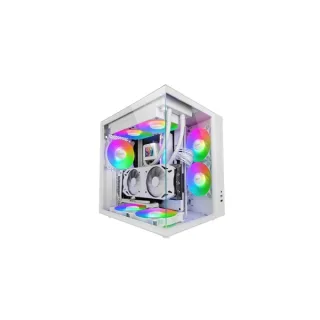 Mars Gaming MCV-ONE Caja Torre ATX - Ventilador de 120mm FRGB Integrado - Cristal Templado Curvo Continuo - Doble Camara - 7 Ranuras de Expansion - 342x286x352mm - Color Blanco