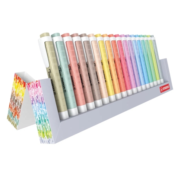 Stabilo Swing Cool Set de Mesa de 18 Marcadores Fluorescentes - Cuerpo Plano - Punta Biselada - Trazo entre 1 y 4mm - Tinta con Base de Agua - Antisecado - Colores Surtidos