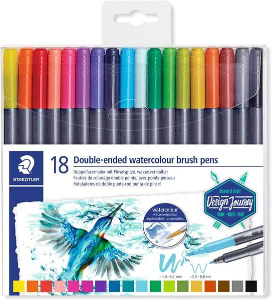 Staedtler 3001 Pack de 18 Rotuladores Acuarelables de Doble Punta - Colores Surtidos