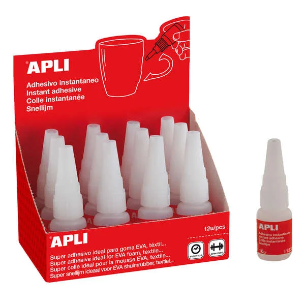 Apli Super Adhesivo Instantaneo 10g - Secado Rapido - Formula Resistente - Transparente · Pack de 12 uds.