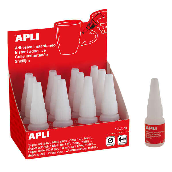 Apli Super Adhesivo Instantaneo 10g - Secado Rapido - Formula Resistente - Transparente · Pack de 12 uds.