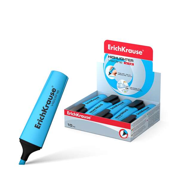 Erichkrause Visioline V-12 Marcador Fluorescente - Punta Biselada - Tinta a Base de Agua - Color Azul · Pack de 10 uds.