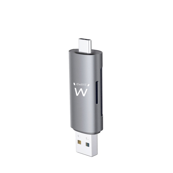 Ewent EW1075 Lector de Tarjetas Compacto USB 3.2 Gen1 (USB 3.0) con Conector USB C y USB A