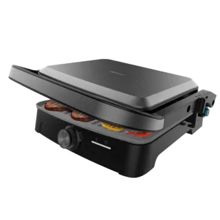 Cecotec Rock'nGrill 2000 Full Open Parrilla Electrica - 2000W - Antiadherente - Temperatura Regulable - Apertura 180º - Bandeja Recogegrasas - Superficie Cocinado 279x229mm - Color Gris