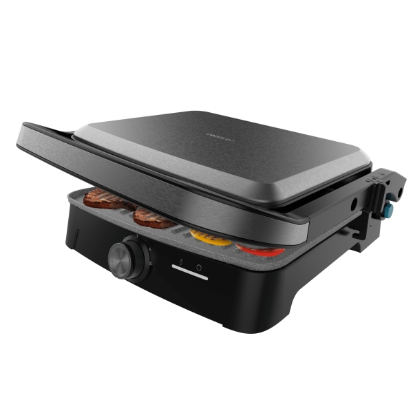 Cecotec Rock'nGrill 2000 Full Open Parrilla Electrica - 2000W - Antiadherente - Temperatura Regulable - Apertura 180º - Bandeja Recogegrasas - Superficie Cocinado 279x229mm - Color Gris