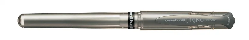 Uni-ball Signo Broad UM-153 Roller de Tinta Gel - Punta de Bola 1mm - Trazo Estilografico - Sujecion de Caucho - Color Plata · Pack de 12 uds.