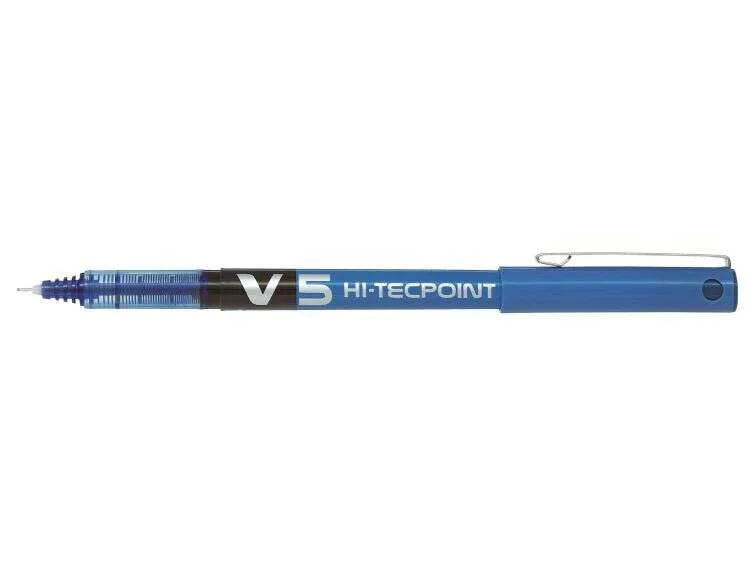 Pilot Boligrafo de tinta liquida V5 HI-Tecpoint Rollerball - Punta fina de aguja 0.5mm - Trazo 0.3mm - Color Azul · Pack de 12 uds.