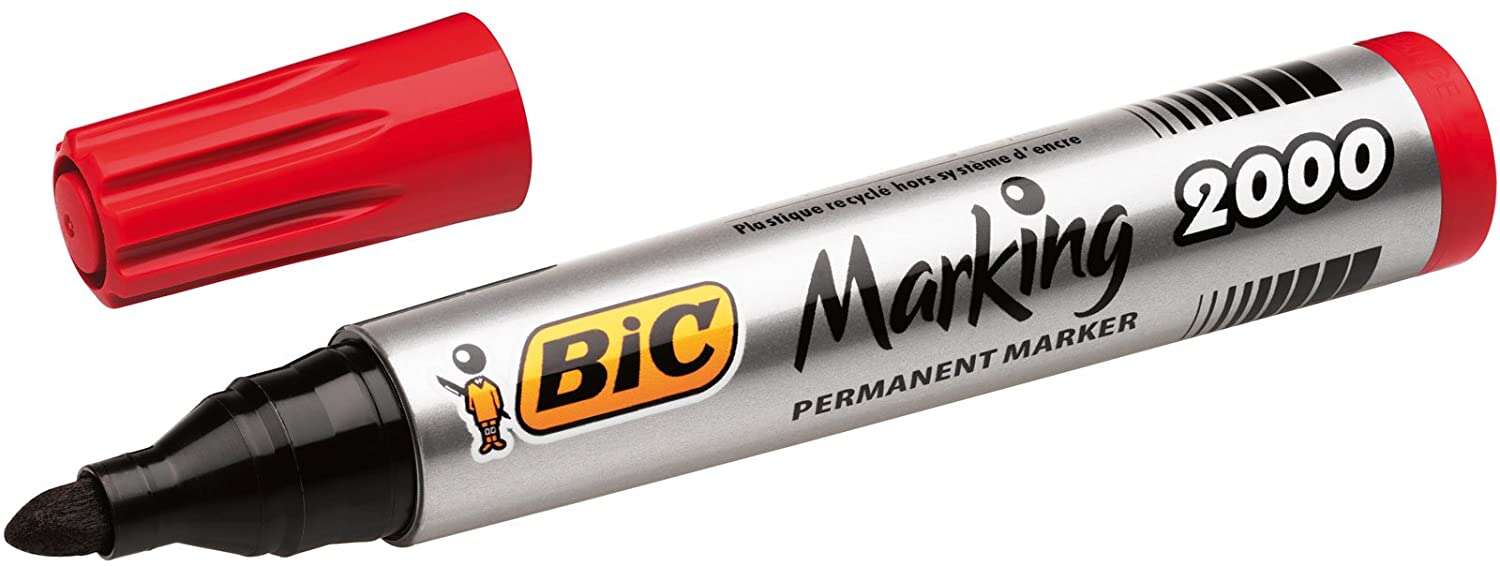 Bic Marking 2000 Ecolutions Rotulador Permanente - Tinta con Base de Alcohol - Ecologico - Secado Rapido - Color Rojo · Pack de 12 uds.