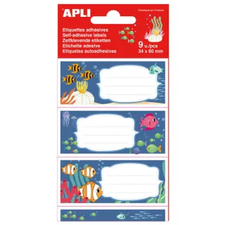 Apli Etiquetas Adhesivas Escolares Fondos Marinos - Tamaño 81x36mm - Adhesivo Permanente de Alta Calidad - Ideal para Identificar Libros y Cuadernos - Colorido Diseño Marino · Pack de 5 uds.