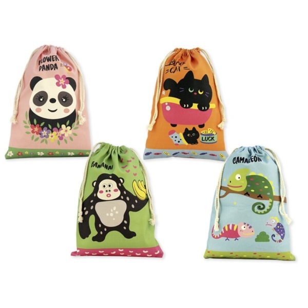 Bismark Animals Bolsa Escolar para Merienda - Medida 22x35cm - Ciere de Tiras - 4 Diseños Diferentes · Pack de 12 uds.