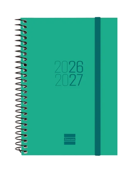Finocam Espir Agenda Escolar 26/27 en Catalan - Semana Vista Horizontal - Formato E8 - 120x171mm - Tapas de Polipropileno - Papel de 80g/m2 - Espiral - Esquinas Microperforadas - Color Verde